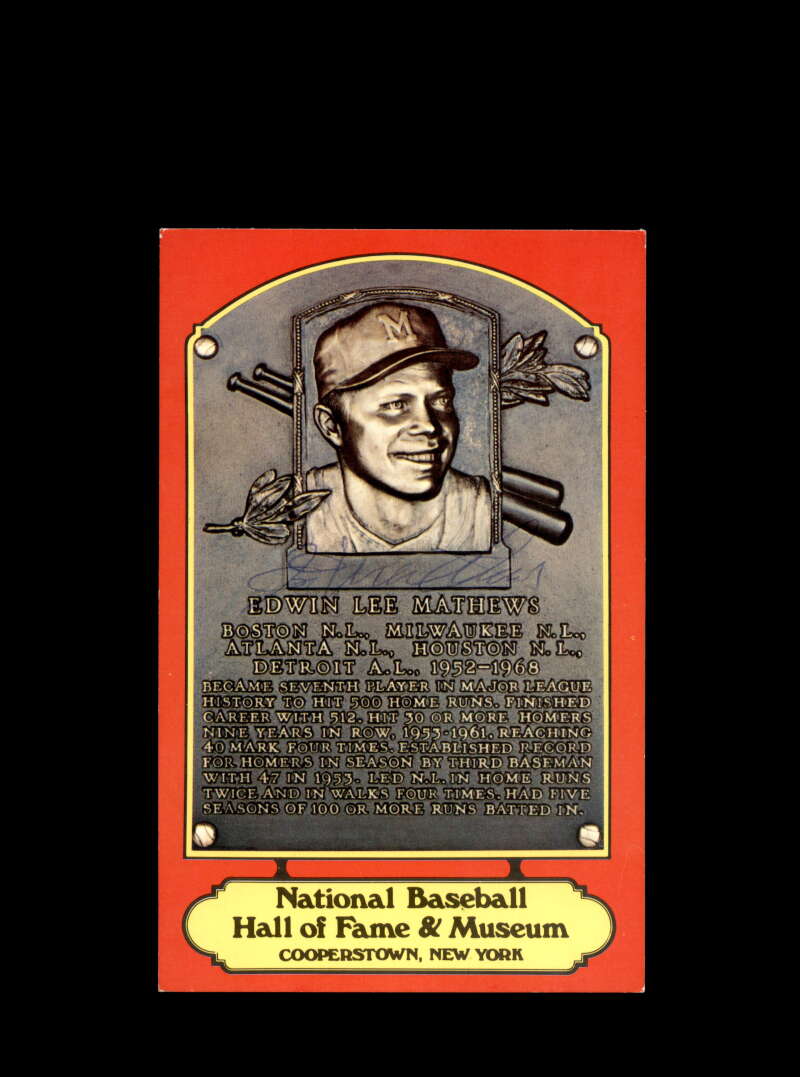 Eddie Mathews Hand Signed Dexter Press Hall Of Fame Postcard Autograph