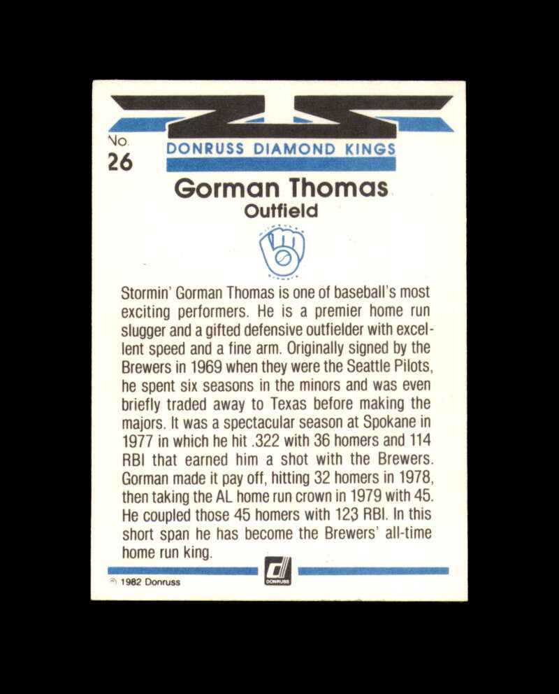 Gorman Thomas Hand Signed 1982 Diamond Kings Milwaukee Autograph
