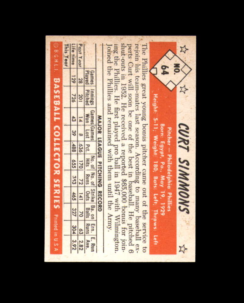 Curt Simmons Hand Signed 1953 Bowman Color Reprint Philadelphia Phillies Autograph