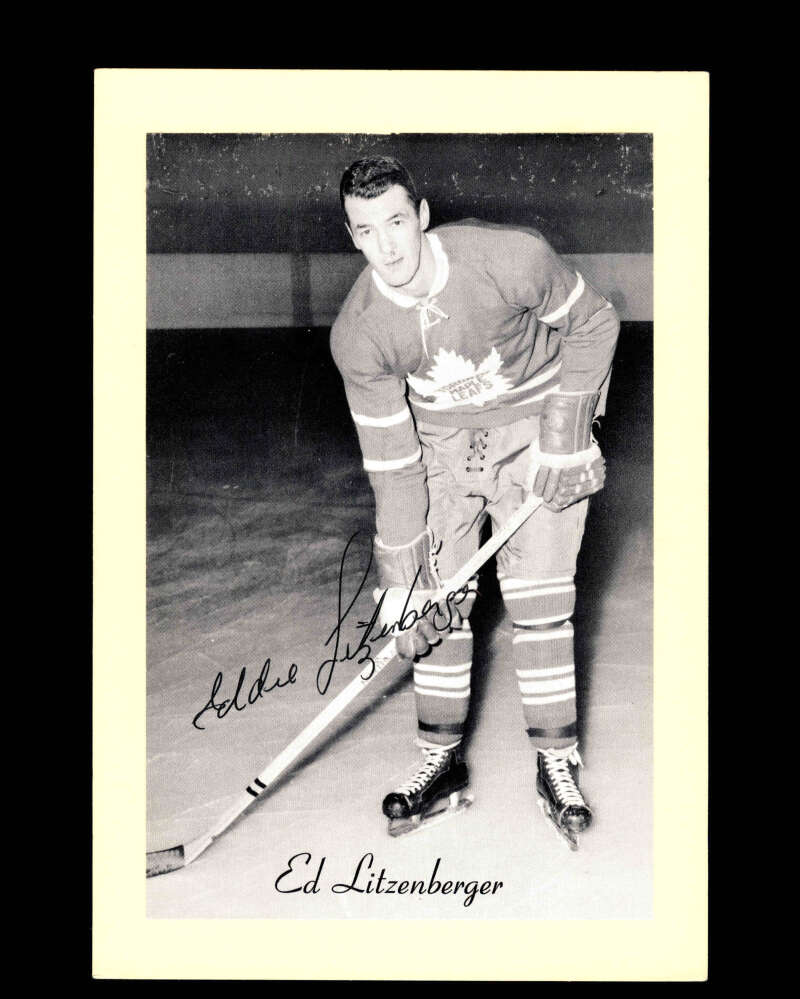 Eddie Litzenberger Signed 1944-63 Beehive Photo 5x7 Premium Toronto Maple Leafs Autograph
