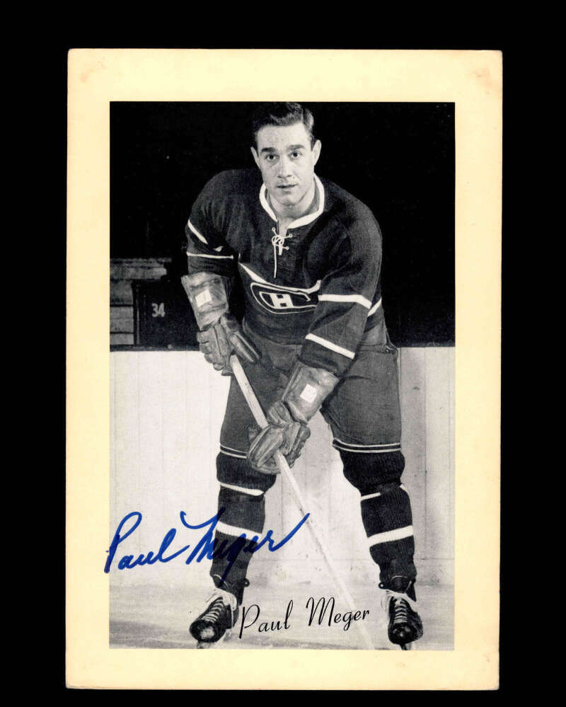 Paul Meger Signed 1944-63 Beehive Photo 5x7 Premium Montreal Canadiens Autograph