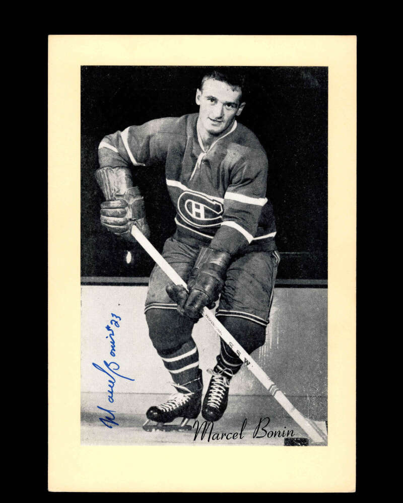 Marcel Bonin Signed 1944-63 Beehive Photo 5x7 Premium Montreal Canadiens Autograph