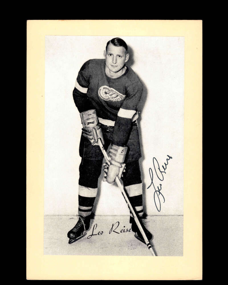 Leo Reise Signed 1944-63 Beehive Photo 5x7 Premium Detroit Red Wings Autograph