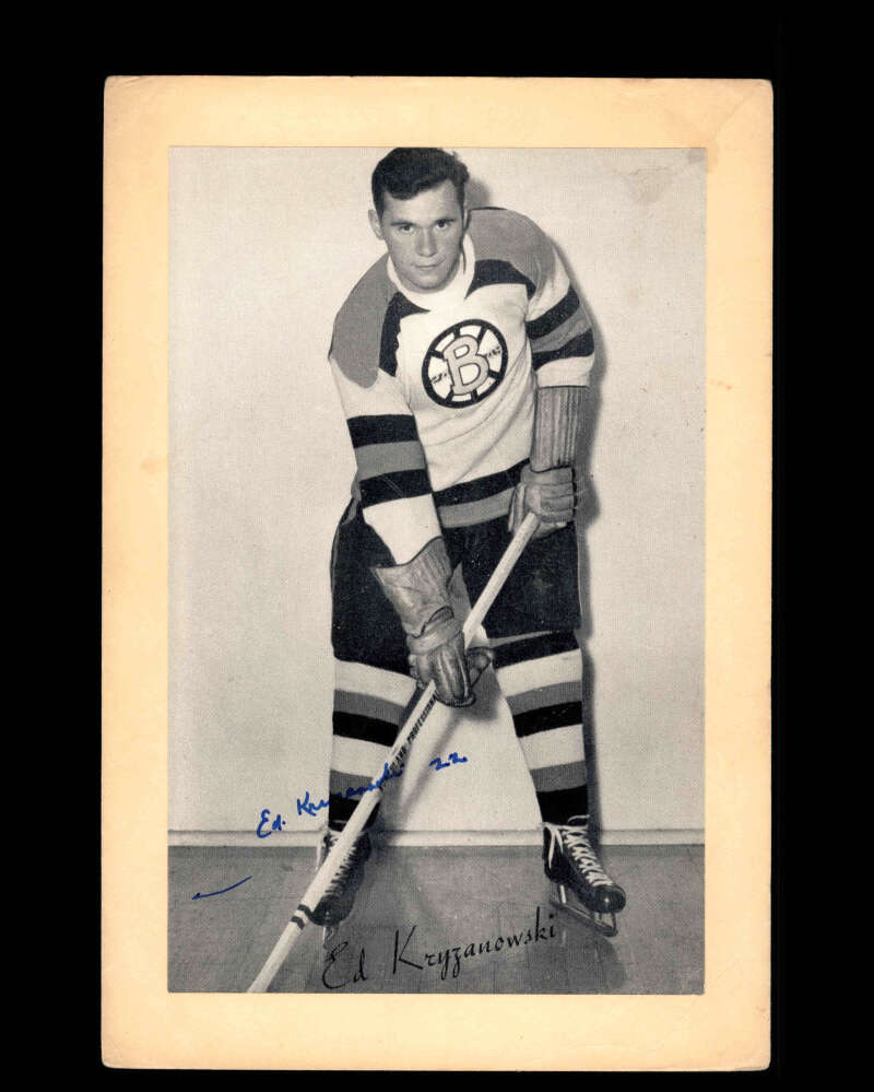 Ed Kryzanowski Signed 1944-63 Beehive Photo 5x7 Premium Boston Briuns Autograph