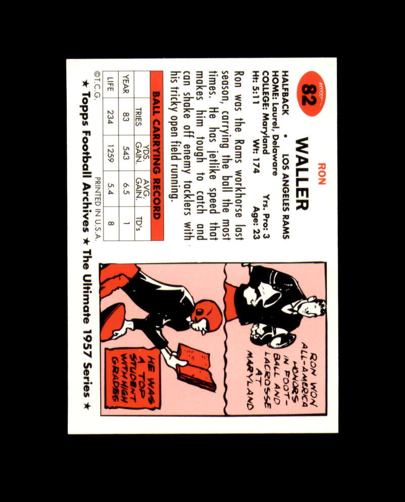 Ron Waller Hand Signed 1957 Topps Archives 1994 Los Angeles Rams Autograph