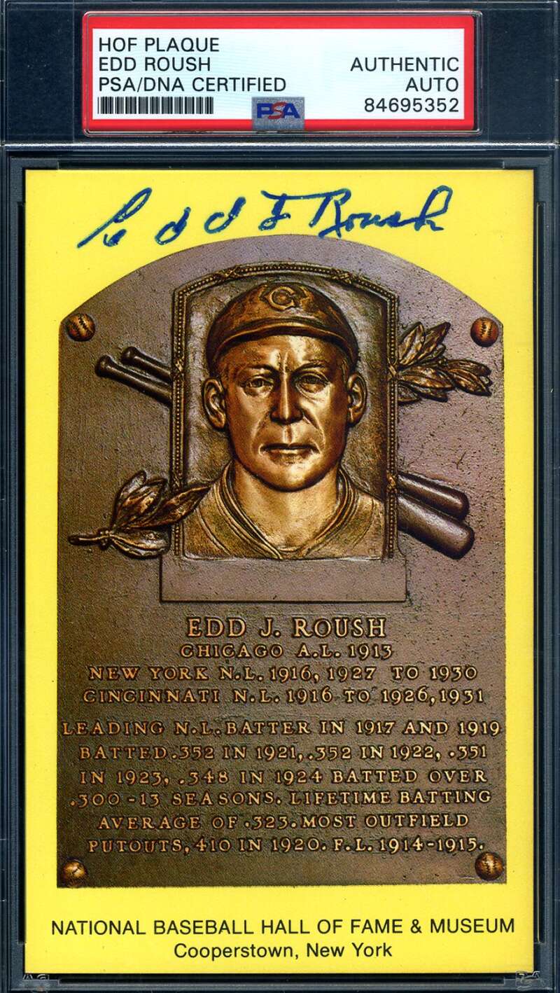 Edd Roush PSA DNA Signed Gold Hall Of Fame Plaque Autograph