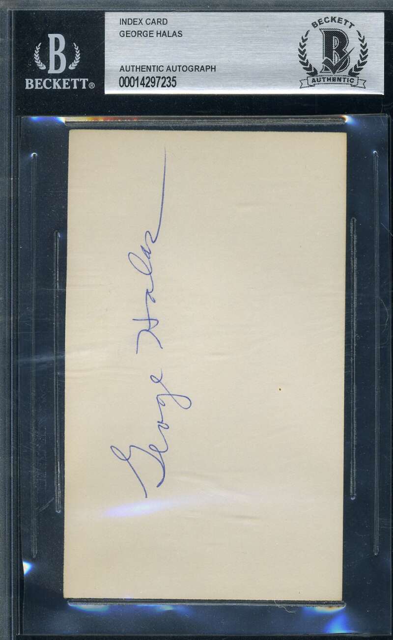 George Halas Beckett BAS Coa Signed 3x5 Index Card Autographed