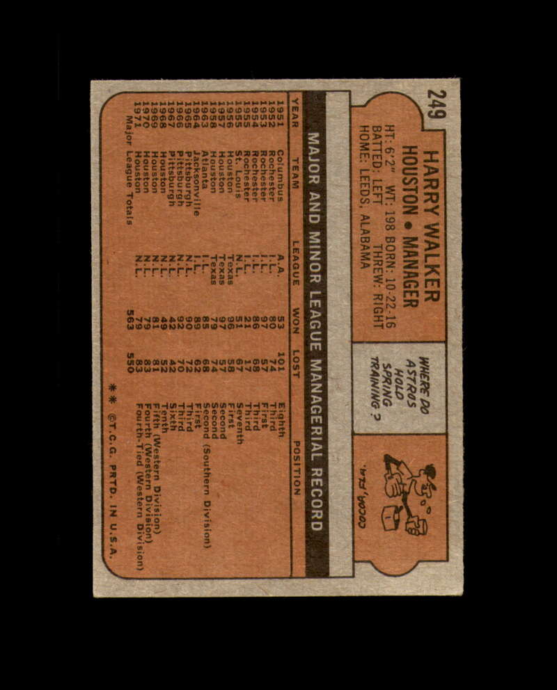 Harry Walker Hand Signed 1972 Topps Houston Astros Autograph