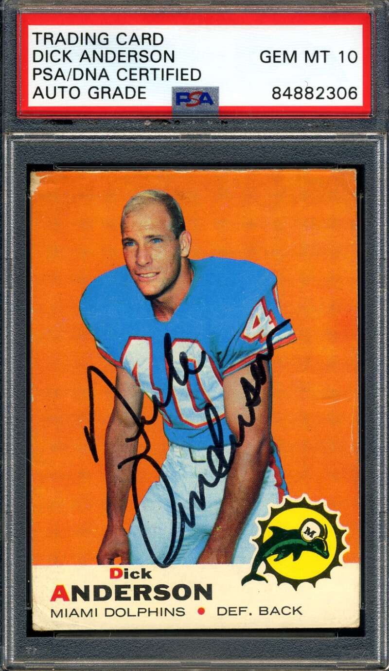 Dick Anderson Gem Mint 10 PSA DNA Signed 1969 Topps Rookie Autograph