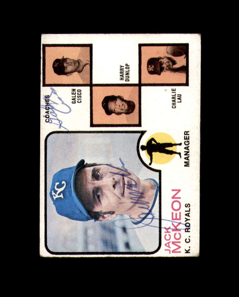 Jack McKeon Galen Cisco Hand Signed 1973 Topps Kansas City Royals Autograph