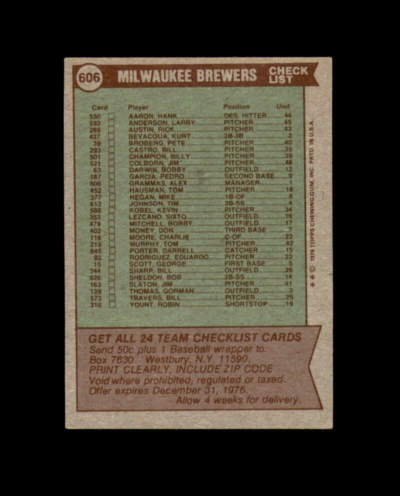 Alex Grammas Hand Signed 1976 Topps Milwaukee Brewers Autograph
