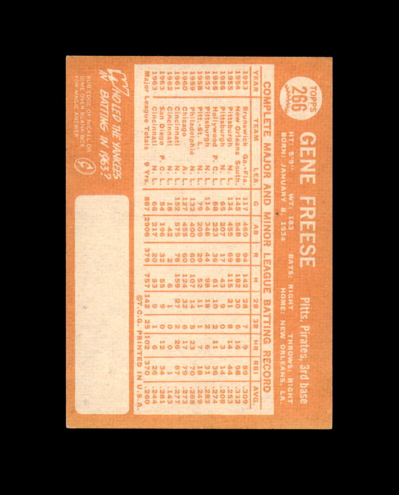 Gene Freese Signed 1964 Topps Pittsburgh Pirates Autographed