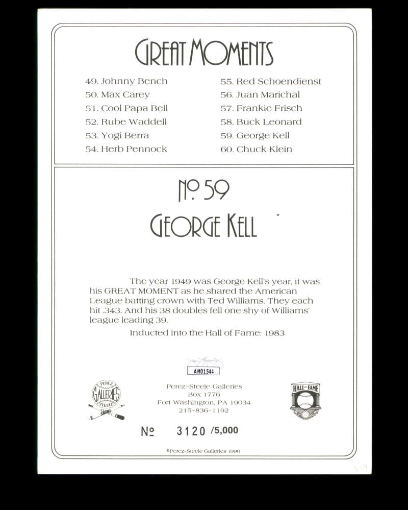 George Kell JSA Coa Signed Perez Steele Great Moments Autograph