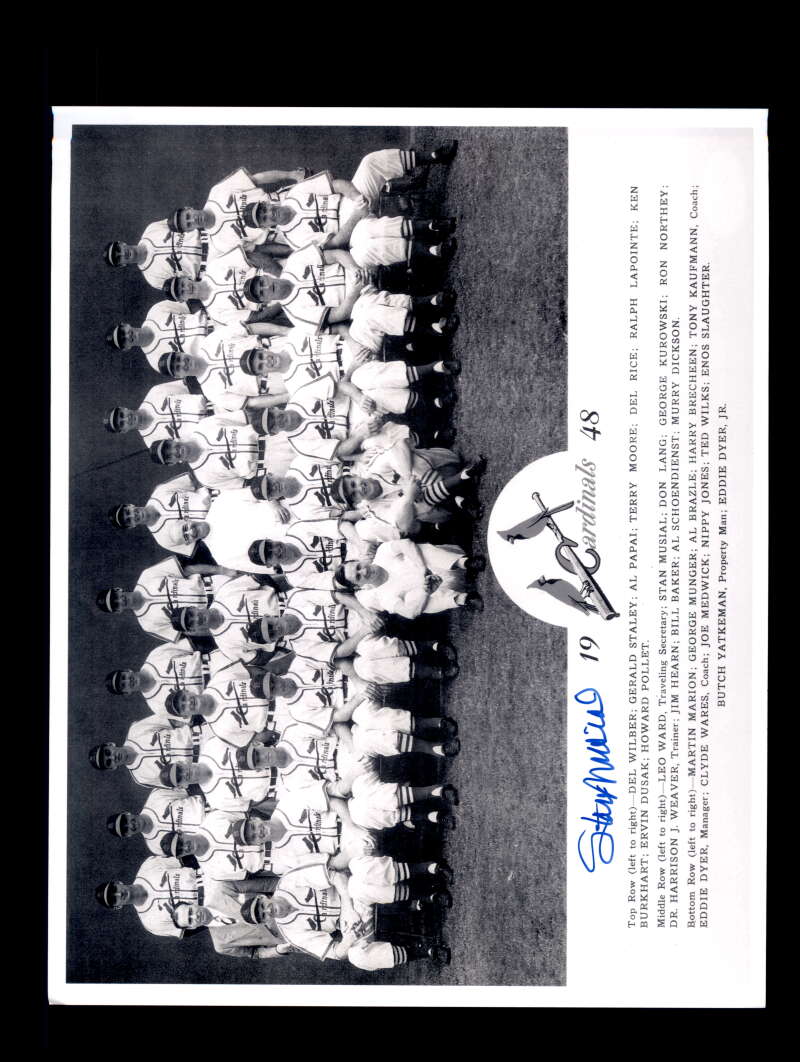 Stan Musial JSA Certed Signed  8x10 1948 Team Photo Autograph Cardinals
