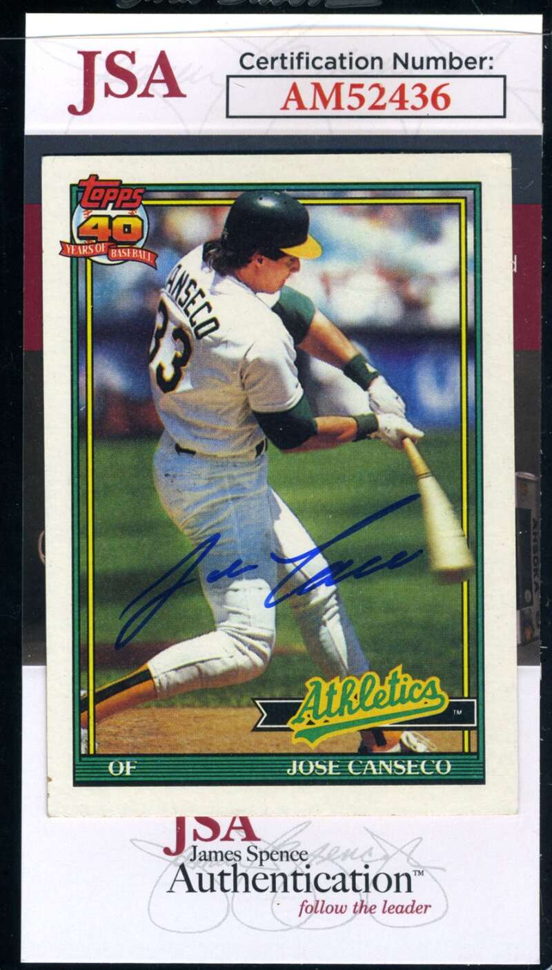 Jose Canseco JSA Coa Signed 1991 Topps Autograph