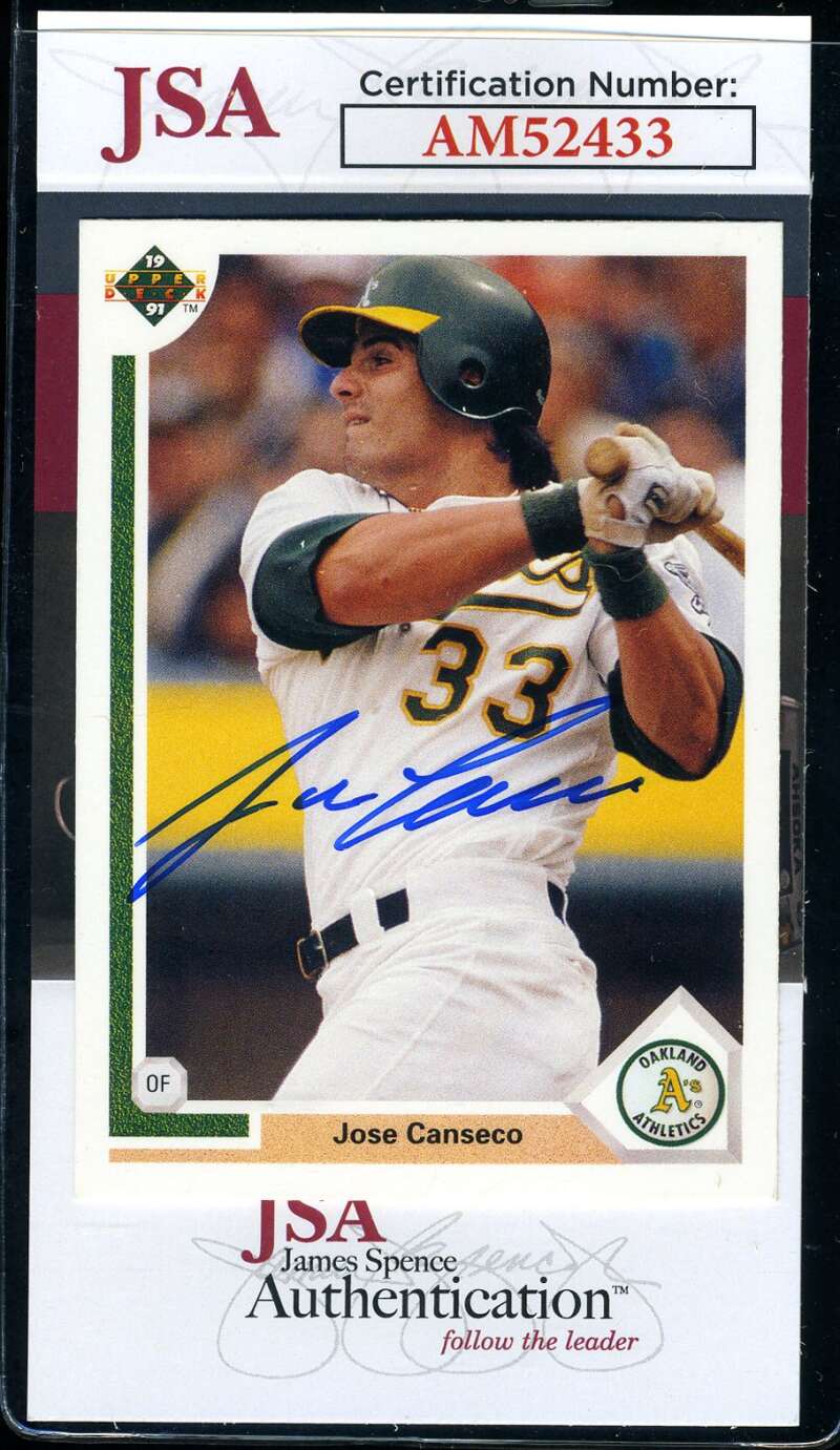 Jose Canseco JSA Coa Signed 1991 Upper Deck Autograph