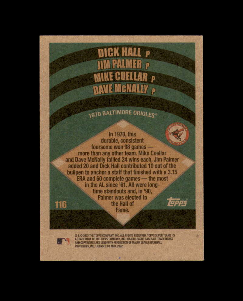 Dick Hall Signed 2002 Topps Super Teams 1970 Baltimore Orioles Autographed