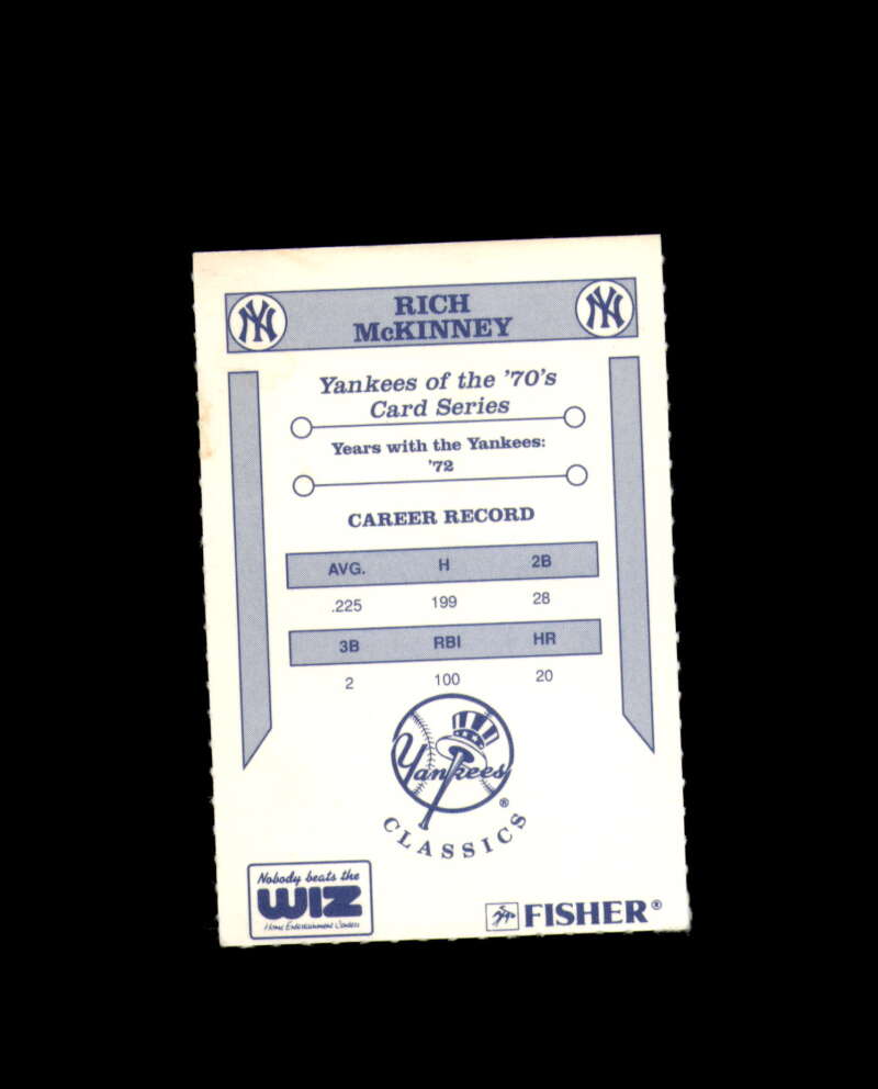 Rich McKinney Signed 1992 Wiz The 70's New York Yankees Autograph