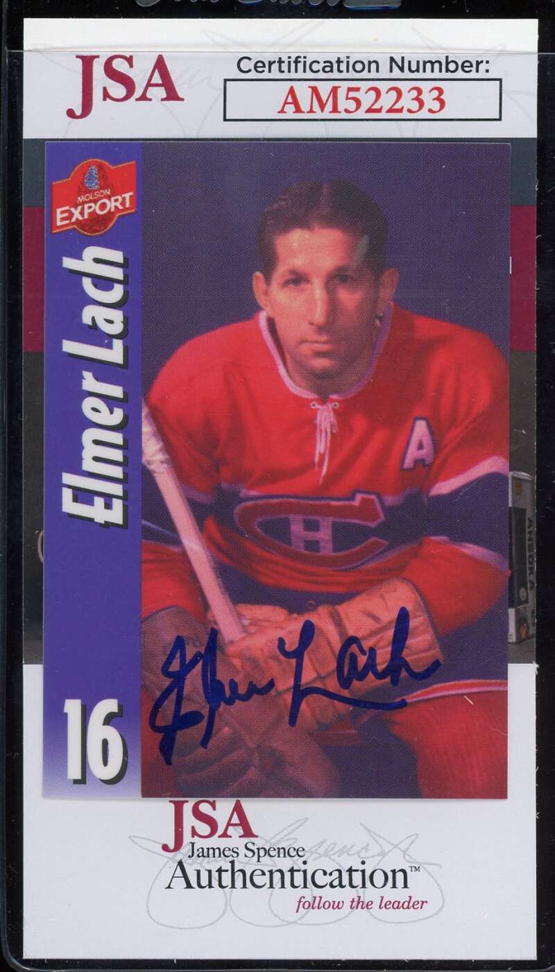 Elmer Lach JSA Coa Signed Molson Export Card Autograph