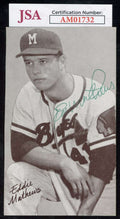 Eddie Mathews JSA Coa Signed Exhibit Postcard Autograph