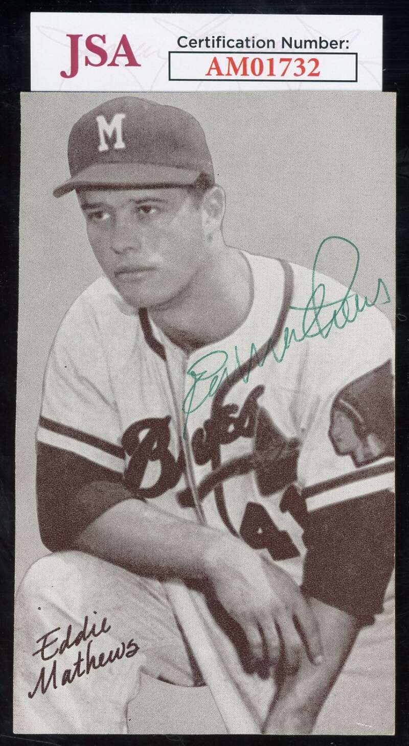 Eddie Mathews JSA Coa Signed Exhibit Postcard Autograph