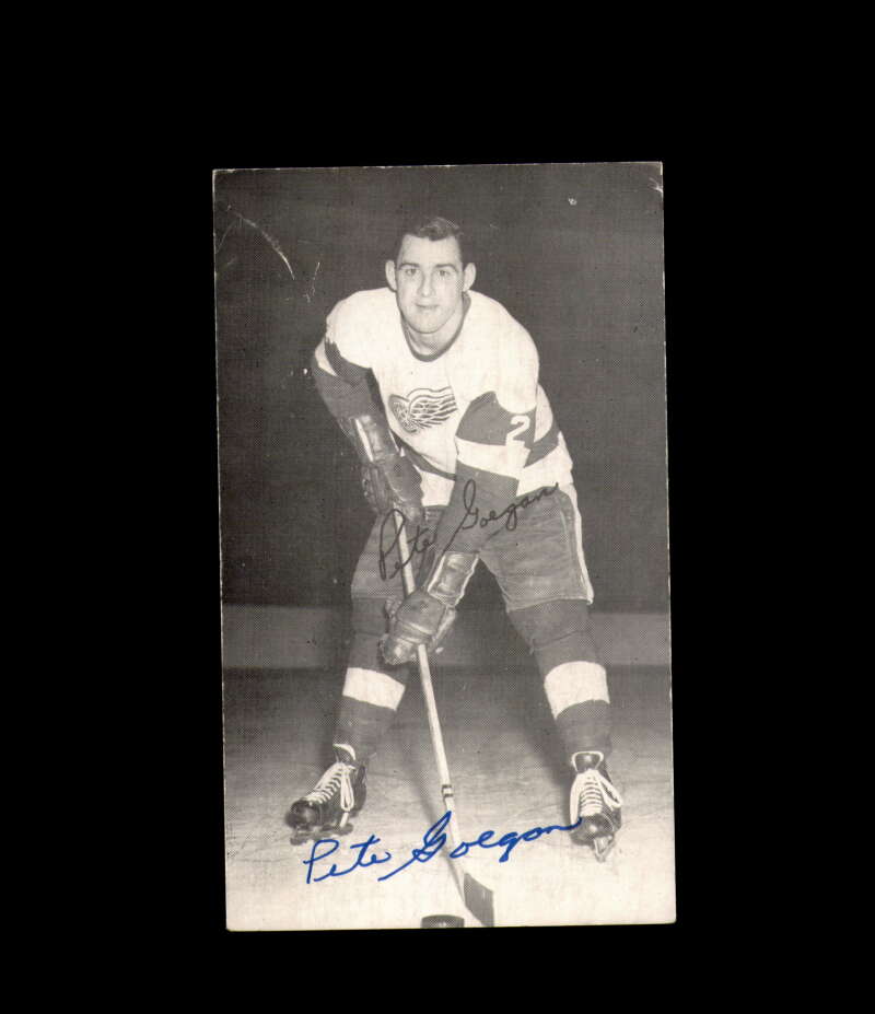 Pete Goegan Signed Vintage Postcard 1950`s 60`s Detroit Red Wings Autograph