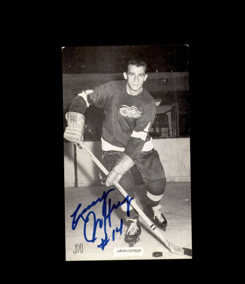 Larry Jeffrey Signed JD McCarthy Vintage Postcard 1950`s 60`s Detroit Red Wings Autographed
