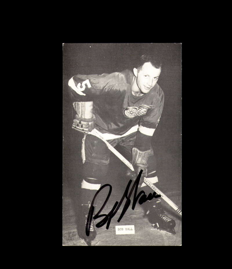 Bob Wall Signed Vintage Postcard 1950`s 60`s Detroit Red Wings Autograph