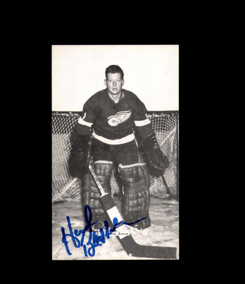Hank Bassen Signed JD McCarthy Vintage Postcard 1950`s 60`s Detroit Red Wings Autograph