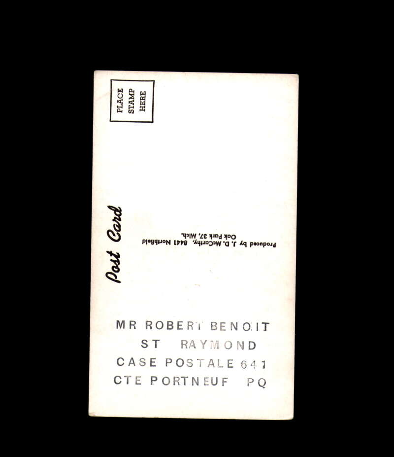 Johnny Wilson Signed JD McCarthy Vintage Postcard 1950`s 60`s Detroit Red Wings Autograph