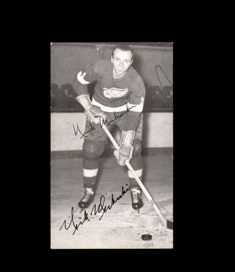 Nick Mickoski Signed JD McCarthy Vintage Postcard 1950`s 60`s Detroit Red Wings Autograph