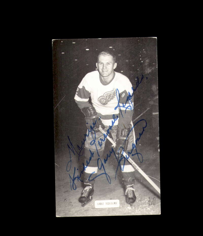 Gary Bergman Signed 1969 Vintage Postcard 1950`s 60`s Detroit Red Wings Autograph