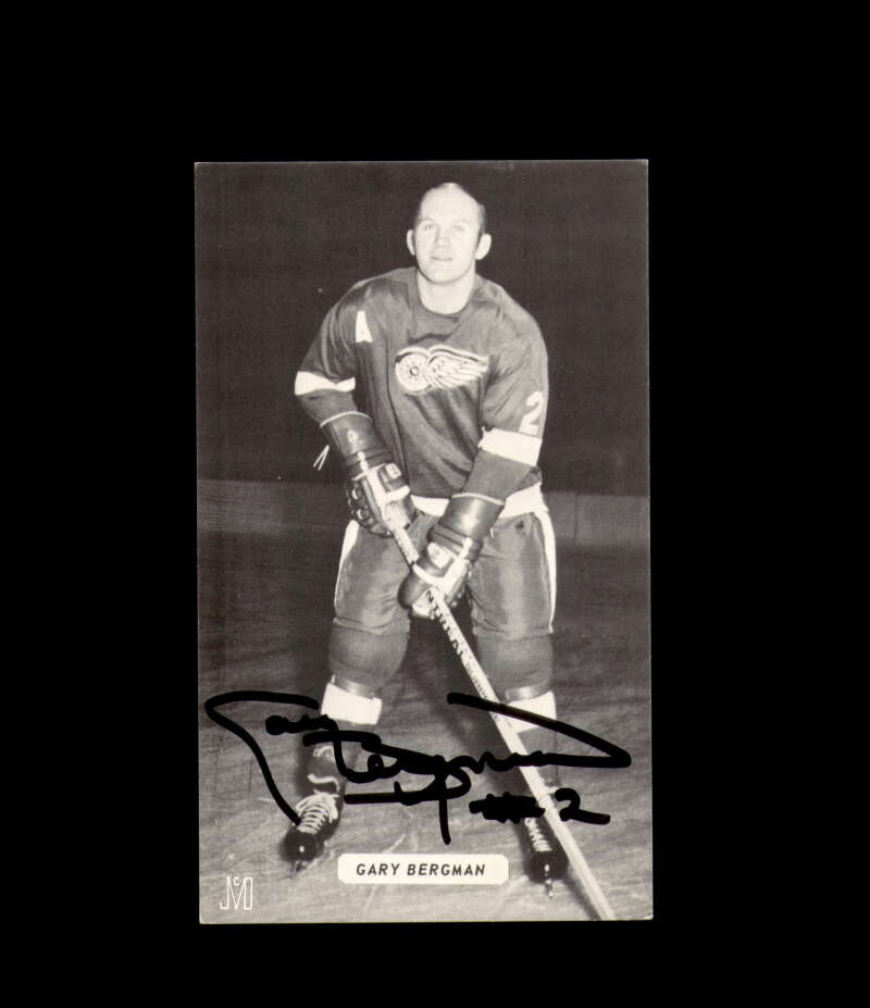 Gary Bergman Signed JD McCarthy Vintage Postcard 1950`s 60`s Detroit Red Wings Autograph