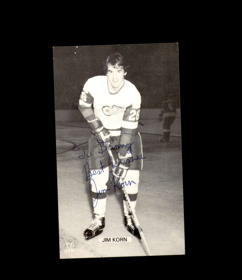 Jim Korn Signed JD McCarthy Vintage Postcard 1950`s 60`s Detroit Red Wings Autograph