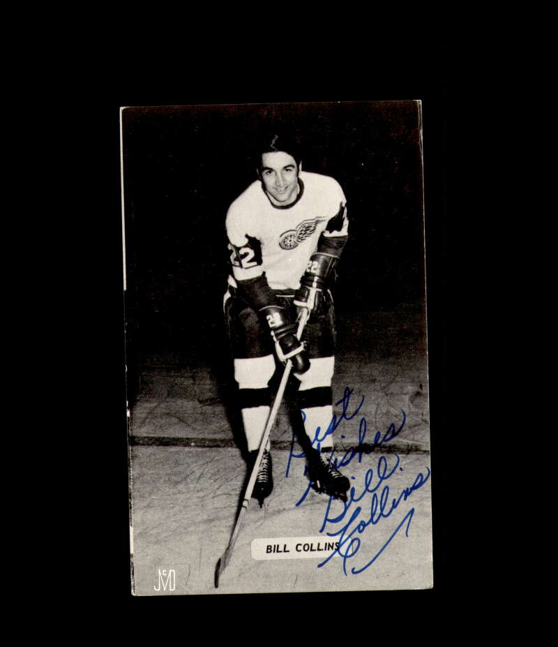 Bill Collins Signed JD McCarthy Vintage Postcard 1950`s 60`s Detroit Red Wings Autograph