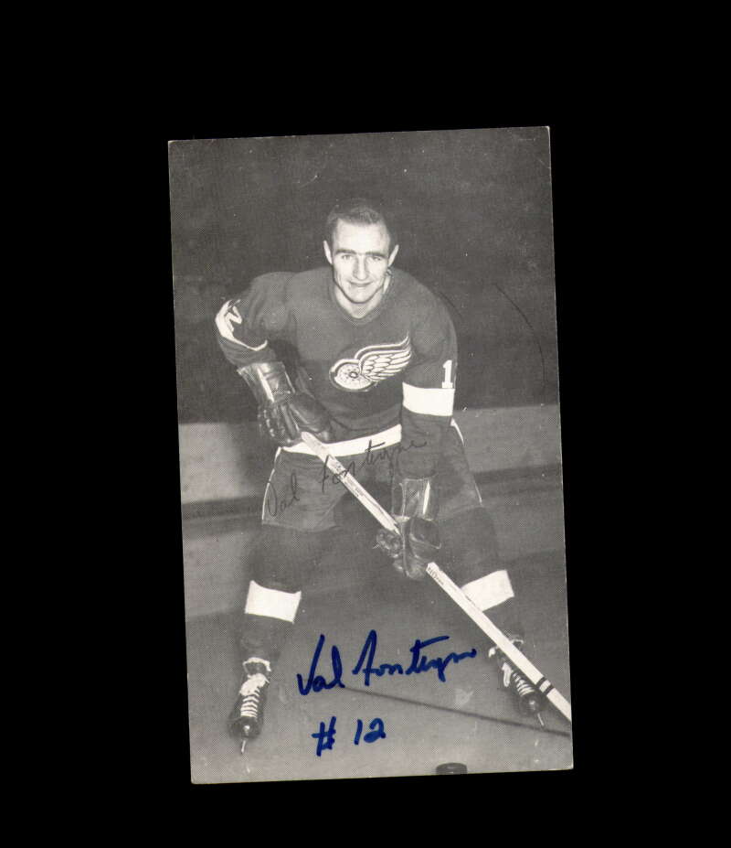 Val Fonteyne Signed JD McCarthy Vintage Postcard 1950`s 60`s Detroit Red Wings Autograph