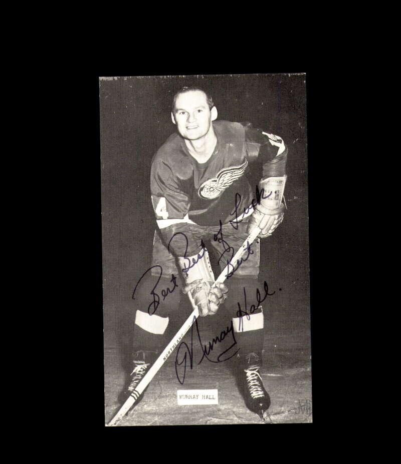 Murray Hall Signed Vintage Postcard 1950`s 60`s Detroit Red Wings Autograph