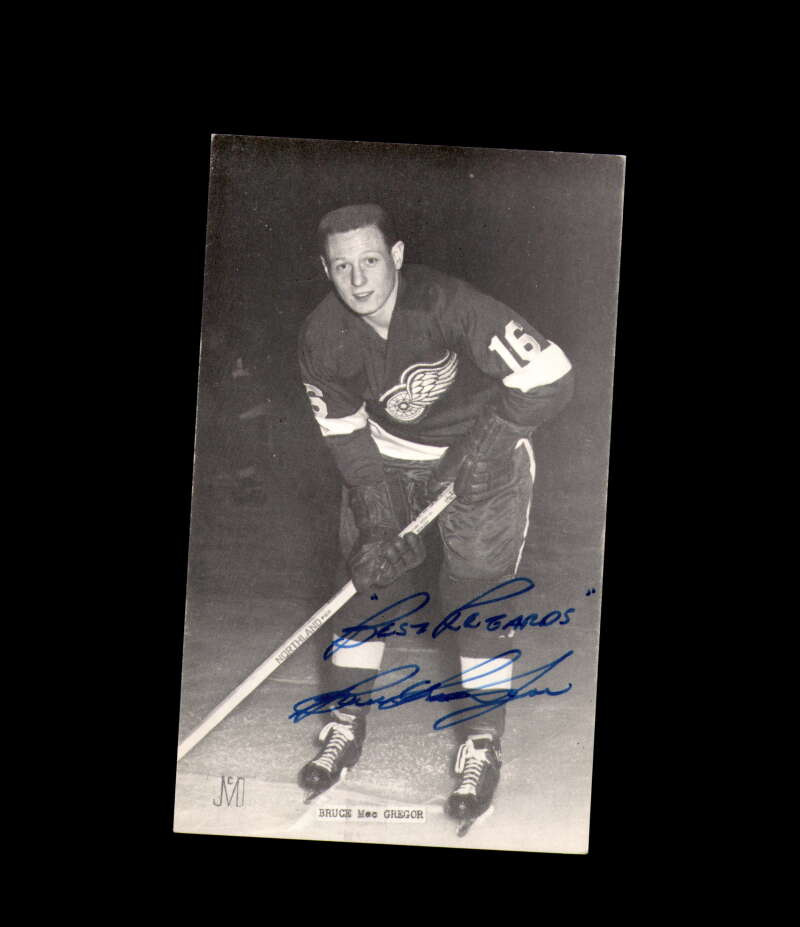 Bruce MacGregor Signed JD McCarthy Vintage Postcard 1950`s 60`s Detroit Red Wings Autograph