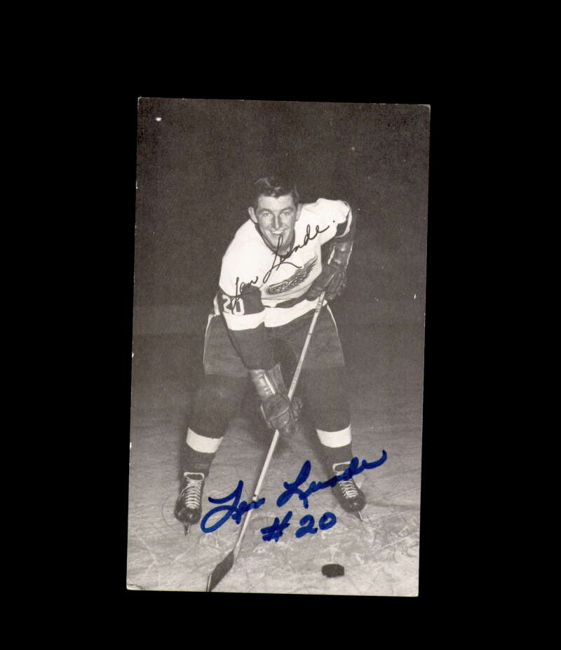 Len Lunde Signed JD McCarthy Vintage Postcard 1950`s 60`s Detroit Red Wings Autograph