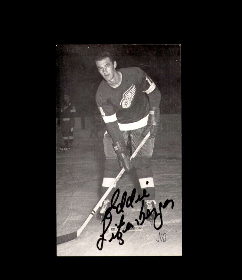 Ed Litzenberger Signed Vintage Postcard 1950`s 60`s Detroit Red Wings Autograph