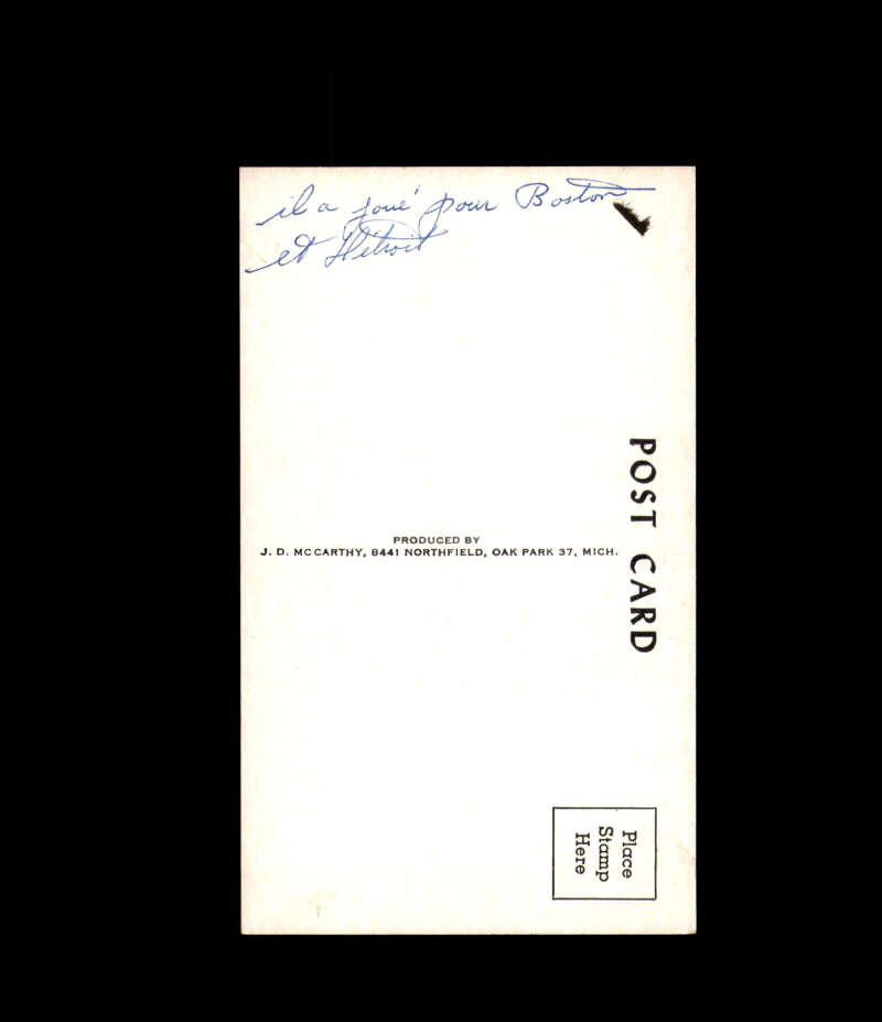 Leo Labine Signed JD McCarthy Vintage Postcard 1950`s 60`s Detroit Red Wings Autograph