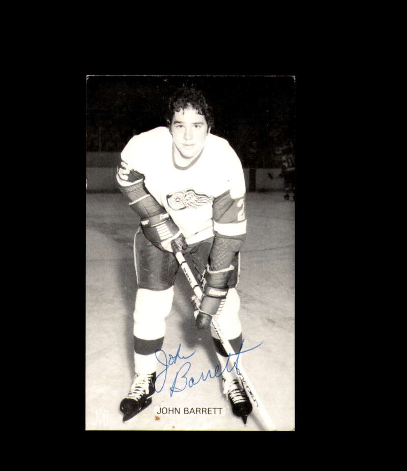 John Barrett Signed JD McCarthy Vintage Postcard 1950`s 60`s Detroit Red Wings Autograph