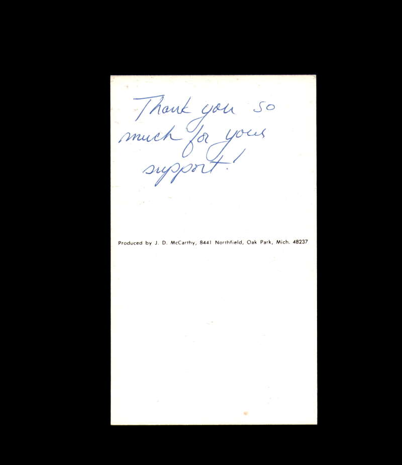 John Barrett Signed JD McCarthy Vintage Postcard 1950`s 60`s Detroit Red Wings Autograph