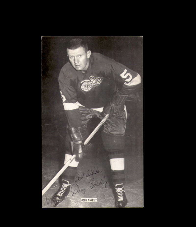 Doug Barkley Signed JD McCarthy Vintage Postcard 1950`s 60`s Detroit Red Wings Autograph