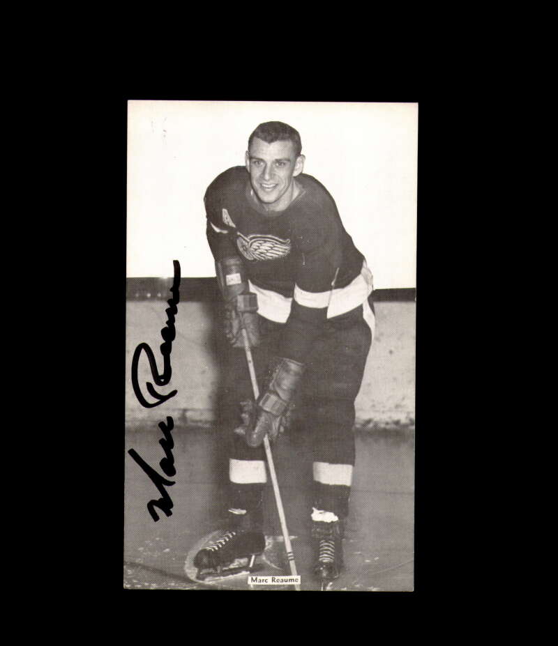 Marc Reaume Signed JD McCarthy Vintage Postcard 1950`s 60`s Detroit Red Wings Autograph