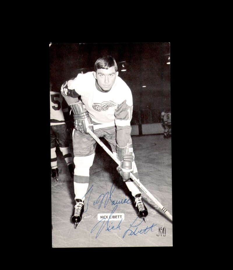 Nick Libett Signed JD McCarthy Vintage Postcard 1950`s 60`s Detroit Red Wings Autograph