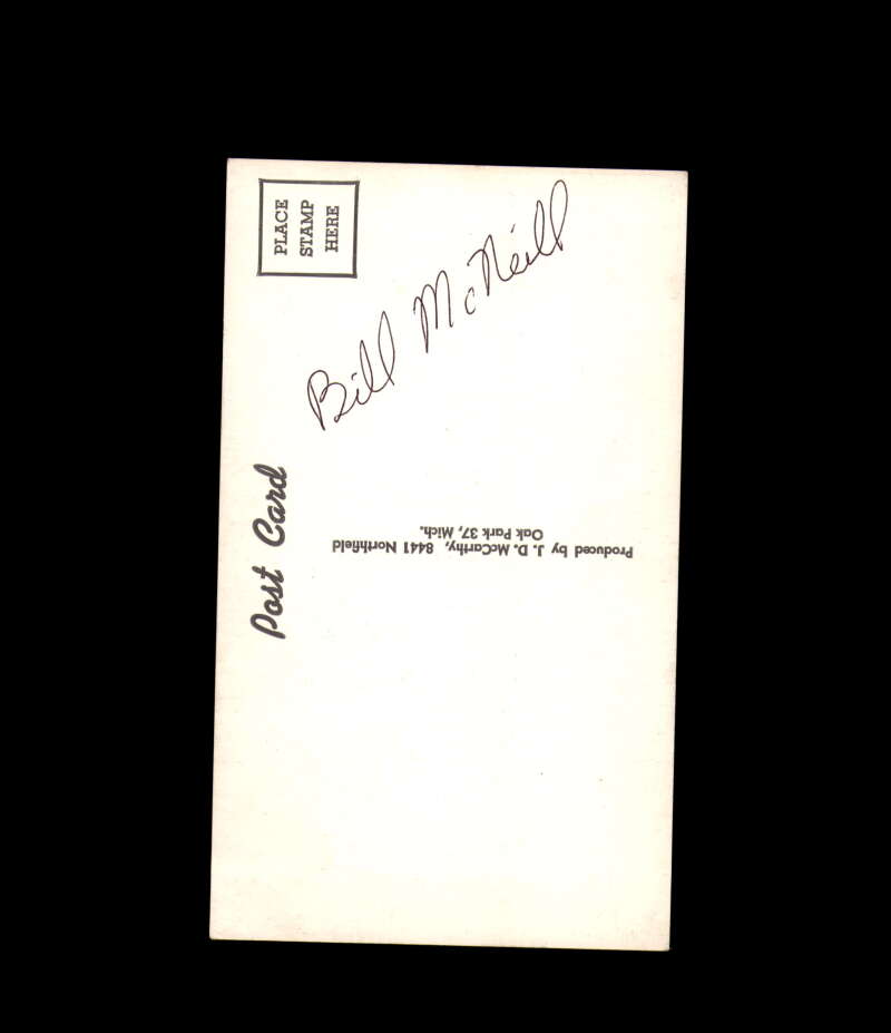 Bill McNeill Signed JD McCarthy Vintage Postcard 1950`s 60`s Detroit Red Wings Autographed