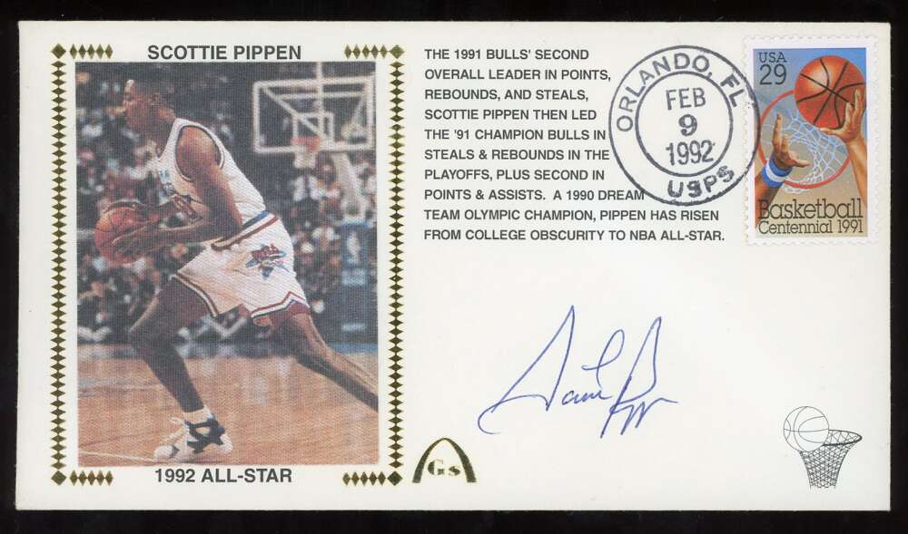 Scottie Pippen JSA Coa Signed 1992 FDC First Day Cover Cache Autograph