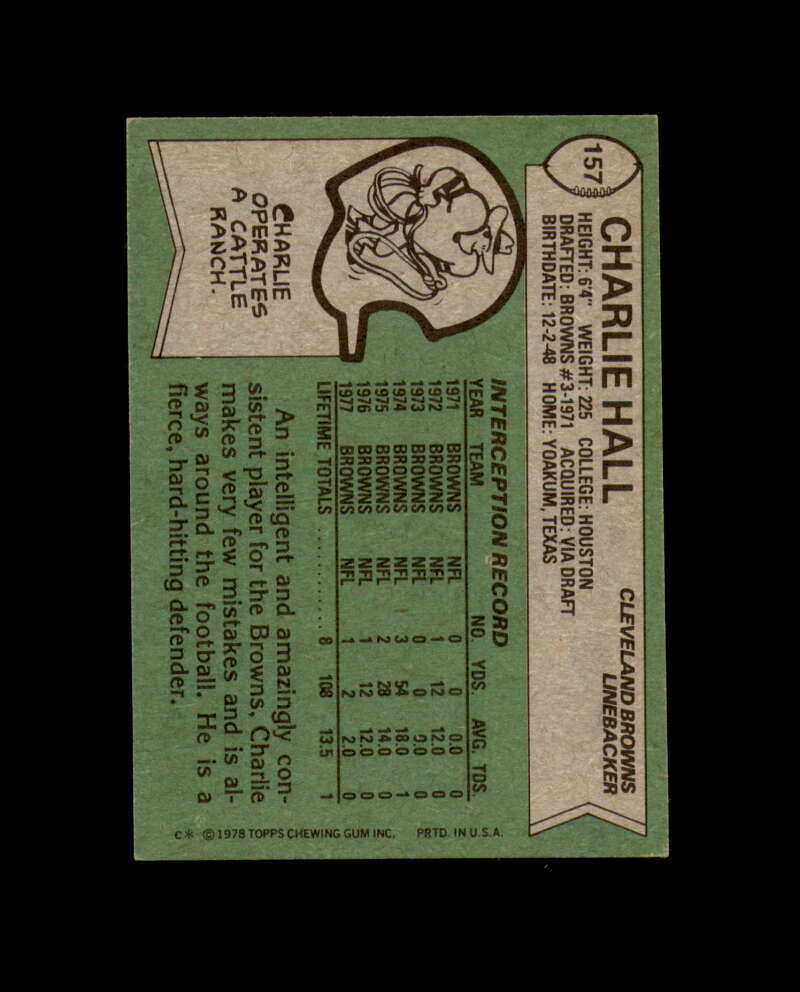 Charlie Hall Signed 1978 Topps Cleveland Browns Autograph