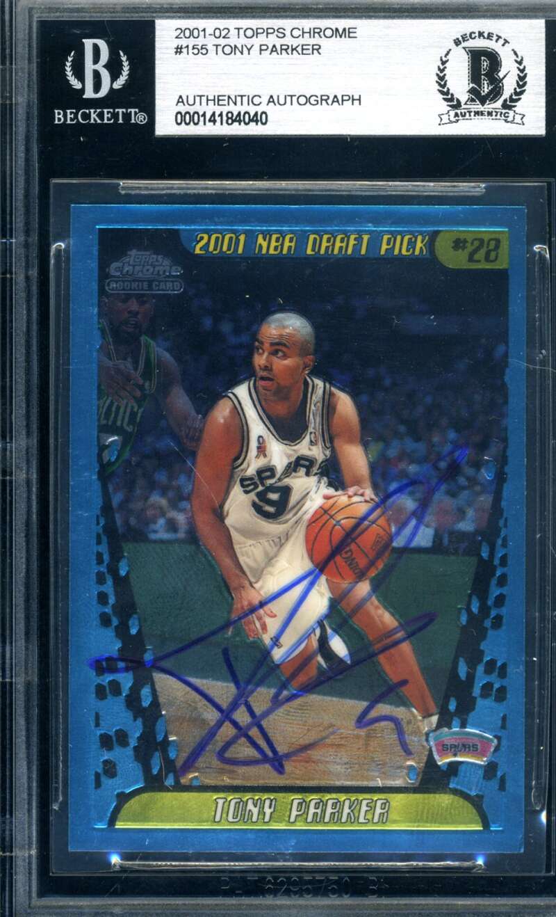 Tony Parker Beckett BAS Signed 2001-02 Topps Chrome Rookie Autograph